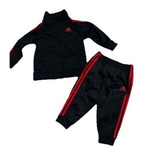 Adidas Tracksuit Baby Boys 12M Black Red Originals 2 Piece Jacket Pants Set